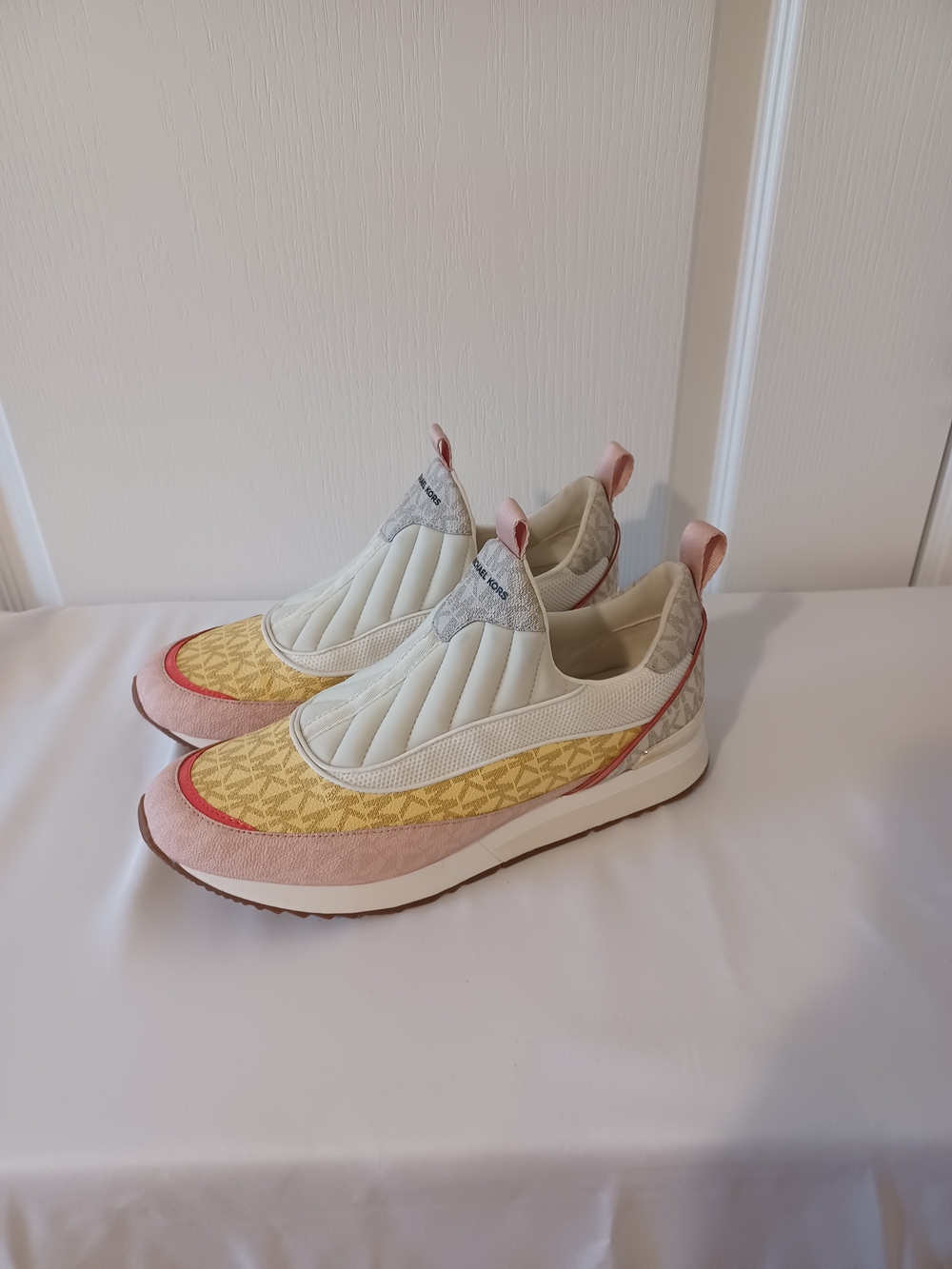 Michael Kors Cream, Yellow & Pink Logo Slip-On Sneaker - Picture 2 of 16